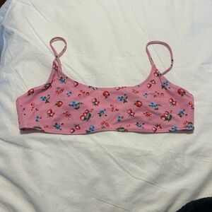 Pink Cherry Print Bikini Top - Women's Swim